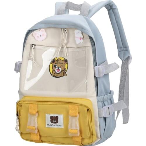 Elementary Cute Childrens Backpack Women Panelled Cartoon Printed School Bags for Teenagers Female Korean Travel Backpacks New