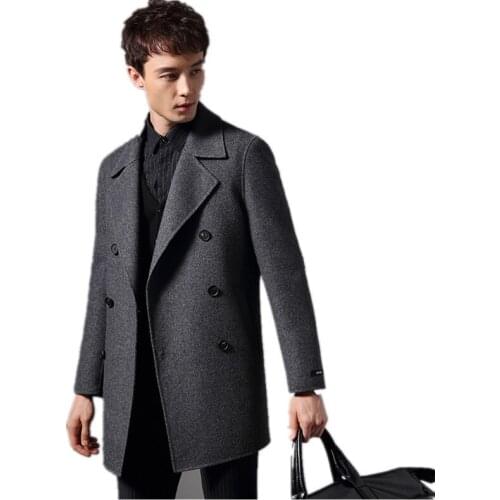 Handmade Double-side Woolen Coat Autumn Winter Jacket Men 100% Wool Coats Windbreaker Long Coat Plus Size Abrigo Hombre MY1836