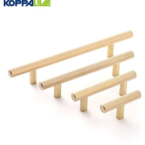 Knurled Texture T Bar Bedroom Cupboard Pull Solid Brass Cabinet Door Handles