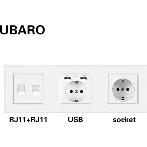 UBARO 258*86 Tempered Glass Weak Current Signal Connection RJ45 RJ11 TV HDMI Wall Socket With Usb 5V 2A Power Plugs Home Outlet
