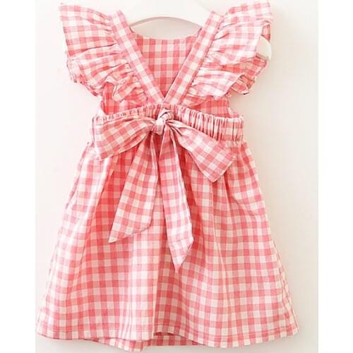 Girls Dress Summer Sleeveless Plaid Baby Girl Clothes Ruffles Backless Children Dress Crew Neck Baby Dresses Kids Clothing