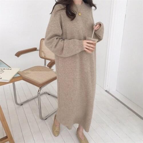 Richkeda Store New 2021 Autumn Sweater Women Dress Winter Long Sleeve Sweaters Knitted Dresses Womens Warm Loose Maxi