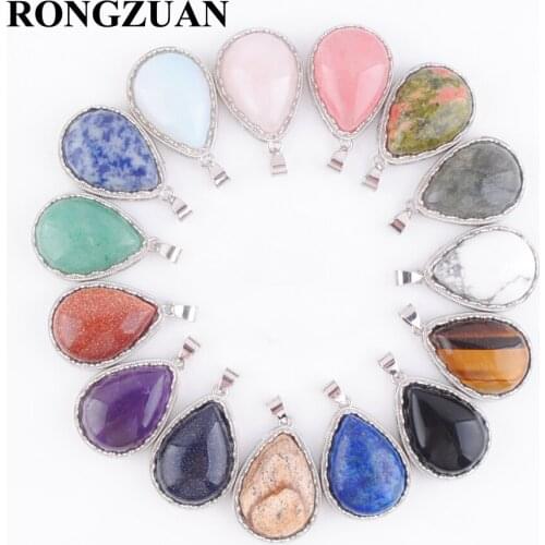 Various Color Natural Stones Pendant Amethysts Tigers Eye Opal Drop Shape Beads Pendulum Pendants Jewelry for women Gift TBN379
