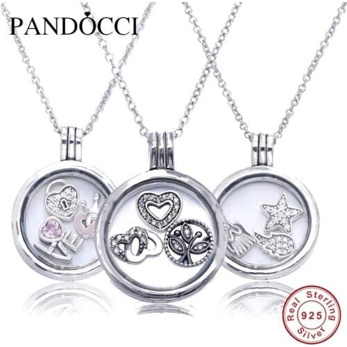 QANDOCCI Latest Medium floating locket silver necklaces & pendants 925 sterling-silver-jewelry European Women Style
