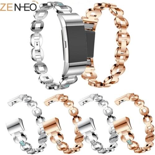 Women fashion high quality bracelet watch strap For Fitbit Charge 2 Metal Straps watchband Rhinestone for Fitbit Charge 2 strap