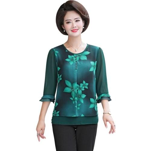 Chiffon Blouse New Women Tops 3/4 Sleeve O-Neck Work Wear Shirts Elegant Lady Casual Blouses Womens Blusas Plus Size