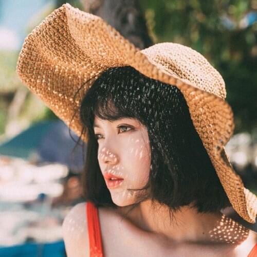 New Summer Hats Sun Beach Panama Straw Hat Wide Wave Brim Folded Outdoor Cap Leisure Holiday Raffia Cap Visors Hat