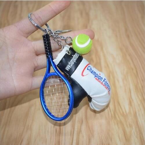 Cute Sport Mini keychain tennis Creative Glove pendant simulation tennis racket keychain bag pendant fashion men and women gifts