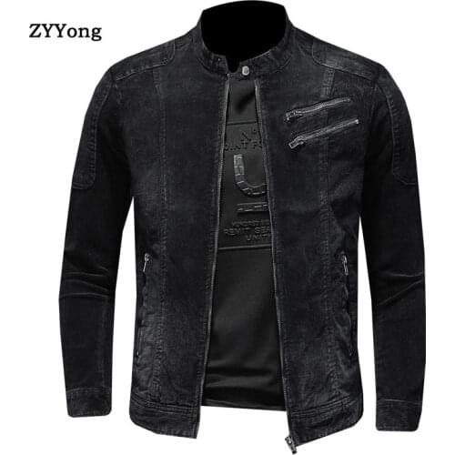 Corduroy Jeans Jacket For Men Style Bomber Aviator Motorcycle Denim Casual Slim Street Spring Autumn Streetwear Cowboy Outwear