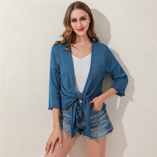 Spring Summer Chiffon Cardigan Short Section Small Cape Coat Cropped Sleeve Shawl Female Knot Thin Sunscreen Airable Shirt