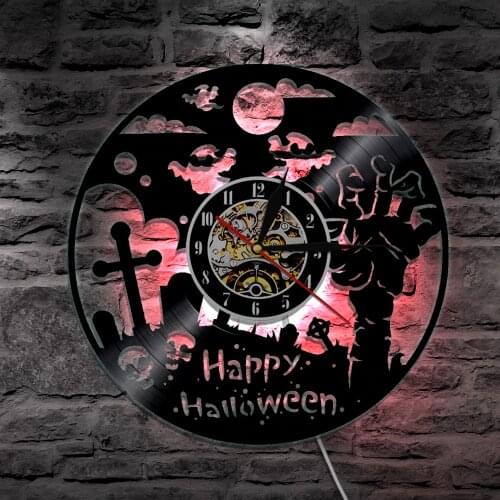 Happy Halloween Vinyl Wall Light Led Lighting Color Changing Vintage LP Handmade Art Gift Decorative Lamp Remote Control