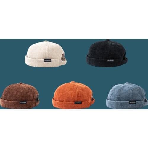 Vintage Docker Cap Brimless Hat Breathable Beanie Hats Cotton Retro Adjustable Literary Landlord Sailor Cap Women Hip Hop Hat