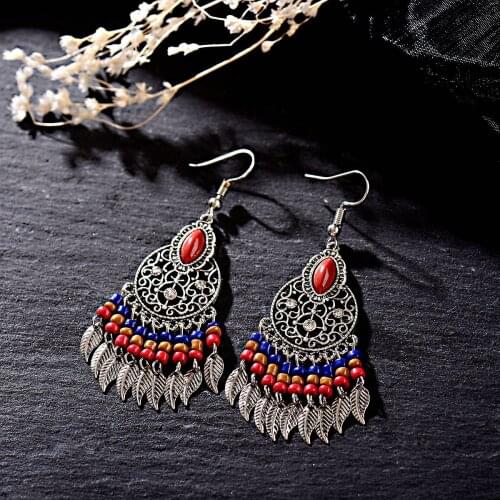 Vintage Ethnic Boho Droplet Dangle Drop Tassel Silver Color Earrings Gifts Small Leaves Women Fashion Jewelry
