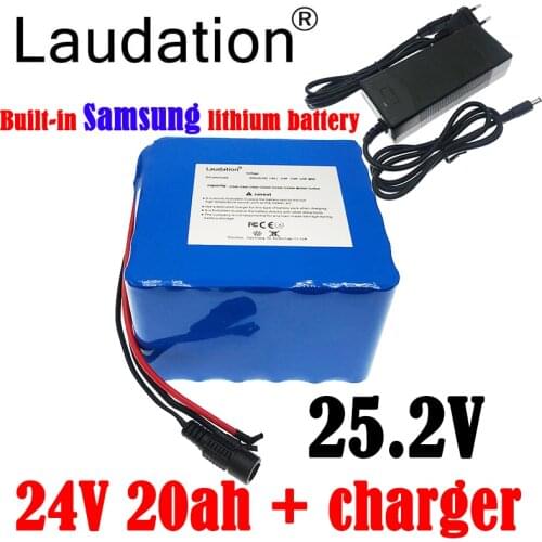 Laudation Built-in Samsung Battery 24V 20ah 6S 6P High Power 18650 Pack With 25A BMS For 25.2V Electric Bicycle + 2A Charger