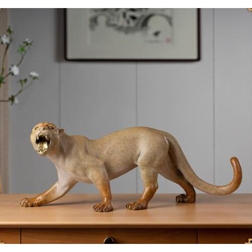 TOP ART 75CM Huge HOME company High grade handicraft Collection Animal Lion leopard decoration ART handmade copper Sculpture