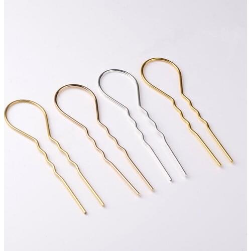 50 PCS 102mm Metal Gold Silver Color Hair Sticks Base U Shape Hair Pins Blank Setting For Jewelry Making