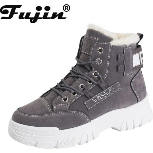 Fujin Women Snow Boots Sneakers Platform Shoes Thick Sole Plush Fur Velvet Warm Winter Boots Ankle for Women Botas De Mujer