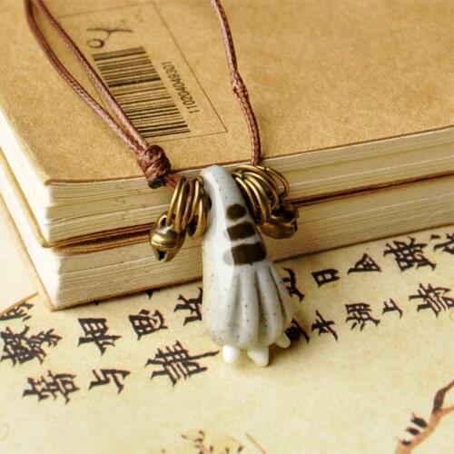 10 piece/lot Women Men Cat Feet Necklaces Ceramic Foot Pendants Bronze Bell Weave Rope Chain Fashion Charm Jewelry Choker