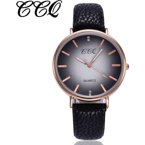 100pcs/Lot CCQ Casual Leather Watch Women Unique Gradient Color Round Dial Wristwatch Fashion Ladies Clock Zegarek Damski