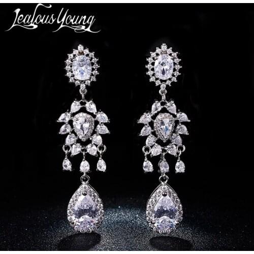 2017 New Fashion White Yellow Color Luxury Sunflower Long Earings Top Quality Cubic Zirconia Drop Earrings Wedding Jewelry AE328