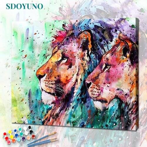 SDOYUNO Acrylic Paint By Numbers Lions Oil Painting By Numbers On Canvas 40x50cm Frameless DIY Animals Home Decor