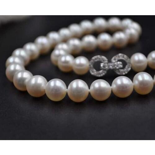Noble women gift Jewelry Silver Clasp 17INCH AAA 9mm round natural white freshwater pearl necklace