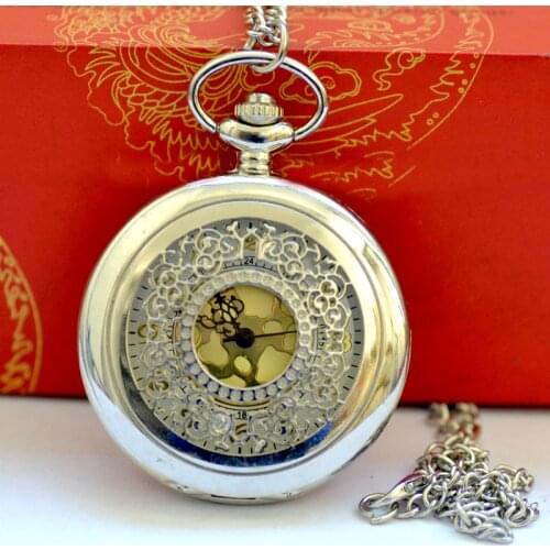 Large quartz pocket watch Trend design hollow flower gold quartz watch with necklace 600