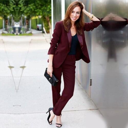 Burgundy Mother of the Bride Suits Women Wedding Tuxedos 2 Piece Set Slim Fit Pants Suits Guest Prom Party Dress