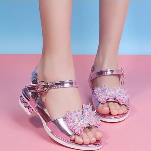 Big princess girl sequin bow high heel wedding shoes girls shoes boys childrensummer sandals 4 5 5 5 6 6 7 8 9 10 11 12 yearsold