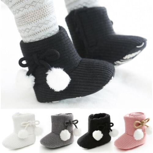 New Baby Winter Boots Warm Soft Sole Booties Girls Boys Knitted Plush Toddler Shoes Snow Boots Black Gray Pink