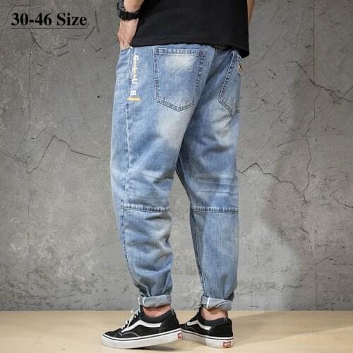 46 44 42 Mens Fashion Harem Pants Jeans Loose Casual Hip-hop Streetwear Summer Thin Light Blue Casual Trousers Oversize