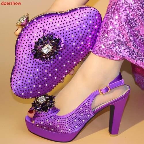 Doershow High Quality African Style purple color Ladies Shoes And Bags Set Latest Italian Shoes And Bag Set For Party! !HJM1-8