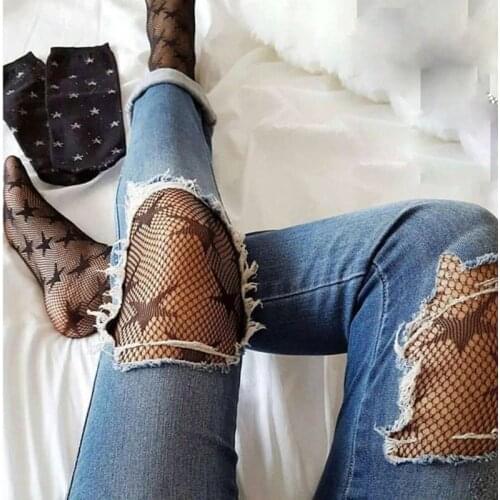 CITY Fashion Cool Star Printed Fishnet Tights Hollow Out Sexy Mesh Pantyhose Punk Pattern Pantyhose Black Women Tights