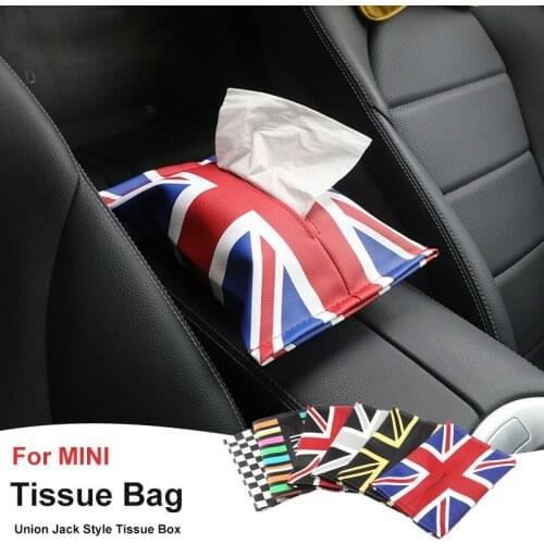 Interior Union Jack Microfiber Leather Car Tissue Napkin Box Bag Container Armrest Storage for Mini Cooper JCW S One Car Styling