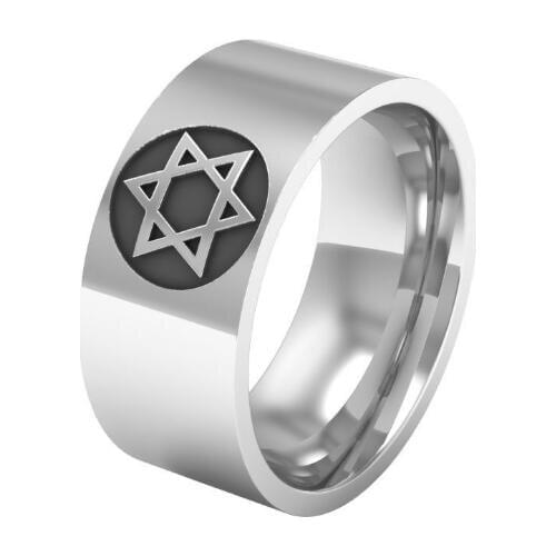 8 MM Cool Star of David Finger Ring Stainless Steel Tone For Mens Band Wedding Punk Ring Punk Fashion Jewelry Gift