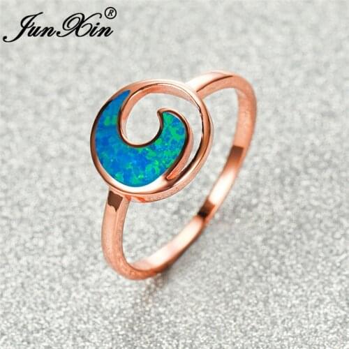 Cute Blue Fire Opal Moon Rings For Women White Gold Rose Gold Color Valentine Day Wedding Engagement Ring Band Bridal Jewelry