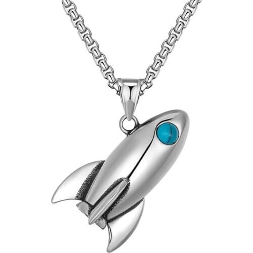 Stainless Steel Hip Hop Rocket Spaceship Pendant Necklace Jewelry Gift For Him with Chain
