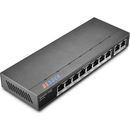 BESDER 802.3af/at 8CH POE Switch 10 Port 10/100 Mbps CCTV Switch 250 signal transmission 8 POE Ports 1 NVR+ 1 Uplink Port 123.2W