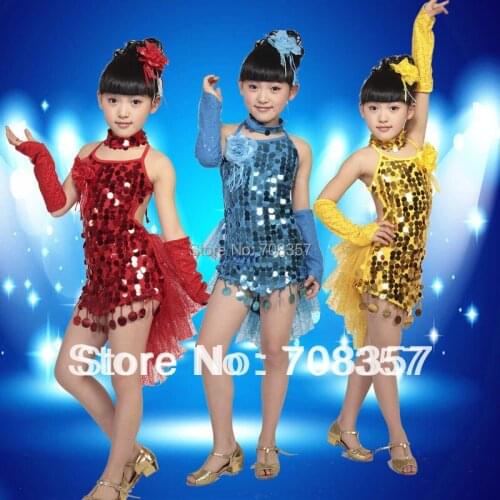 Girls Latin Dance Costumes Backless Ballroom Dress Modern Performance Wear Halter Children Latin Dancing Dresses