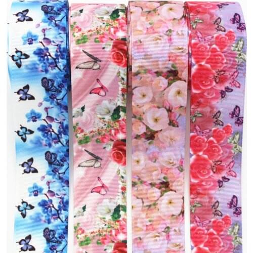 Size 10 / 1-1 / 2 "38mm Flower Printed grosgrain ribbon DIY bun handmade material