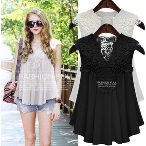 Summer Plus Size WomenS Slimming Lace Loose European And American Chiffon Shirt Vest Top T-Shirt