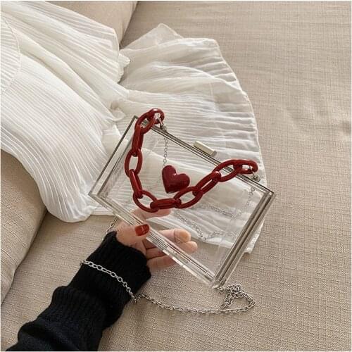 Small Bag Womens Transparent Jelly Bag Acrylic Single Shoulder Bag Female Messenger Bag Chain Love Small Square Bag