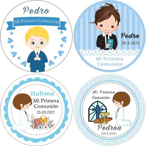 Mi Primera Comunion Sticker Boy Girl First Holy Communion Favors Labels Baptism Christian First Communion Stickers Baby Shower