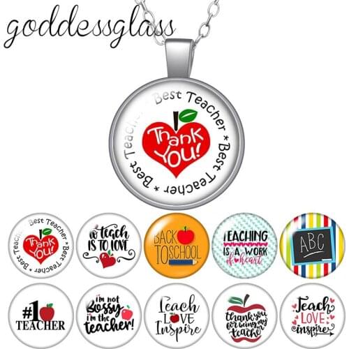 Teach Love inspire Love Super Teacher Round Glass glass cabochon silver plated/Crystal pendant necklace jewelry for Gift