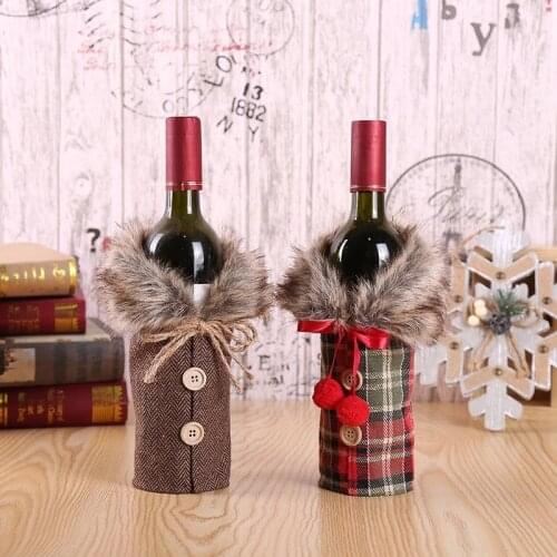 Newest 2Pcs Christmas Wine Bottle Sweater Wine Bottle Dress Sets Xmas Collar and Button Coat Design Wine Bottle