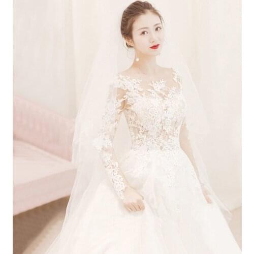 2021 New Bride Wedding Word Shoulder-dragging Super Fairy Long Sleeves