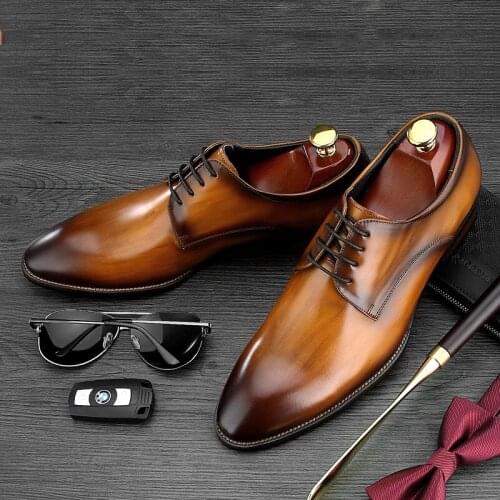 New Brown / Black / tan Business Dress shoes Mens Social Shoes Genuine Leather Wedding Shoes Male Groom shoes