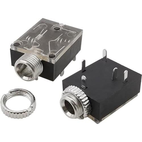 PJ-324M 3.5mm Stereo Audio Headphone Socket Connector PJ324M 5 Pin 3.5MM Airphone Female Jack PCB Panel Mount Adapter With Nut