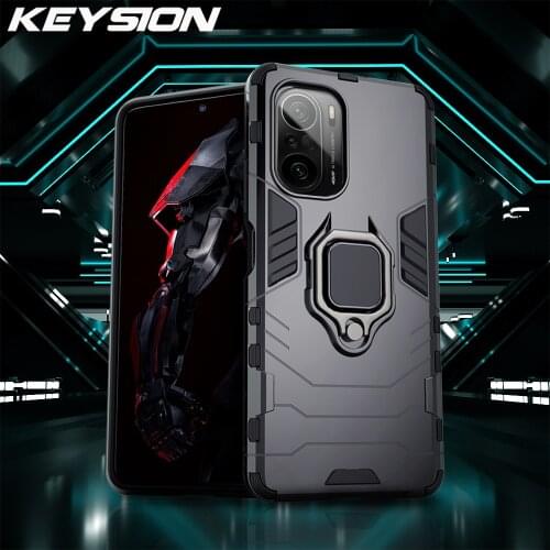KEYSION Shockproof Armor Case for Xiaomi POCO F3 5G X3 Pro Mi 11i Ring Stand Silicone Phone Back Cover for Redmi K40 Pro+ Plus