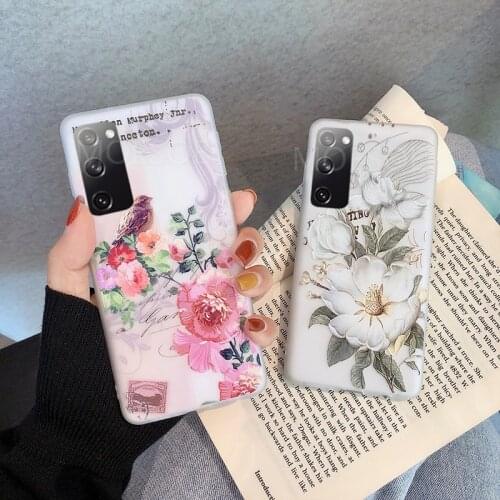 Retro Relief Flowers Case For Samsung S20 FE Note 20 Ultra S10 Plus A21S A51 A71 A41 A31 M51 Soft Silicone Matte Floral Case